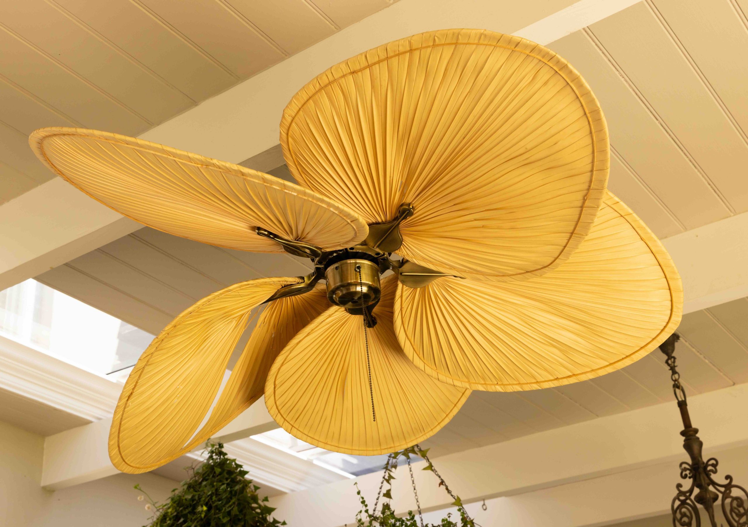 Ceiling Fan A photo of a yellow ceiling fan.