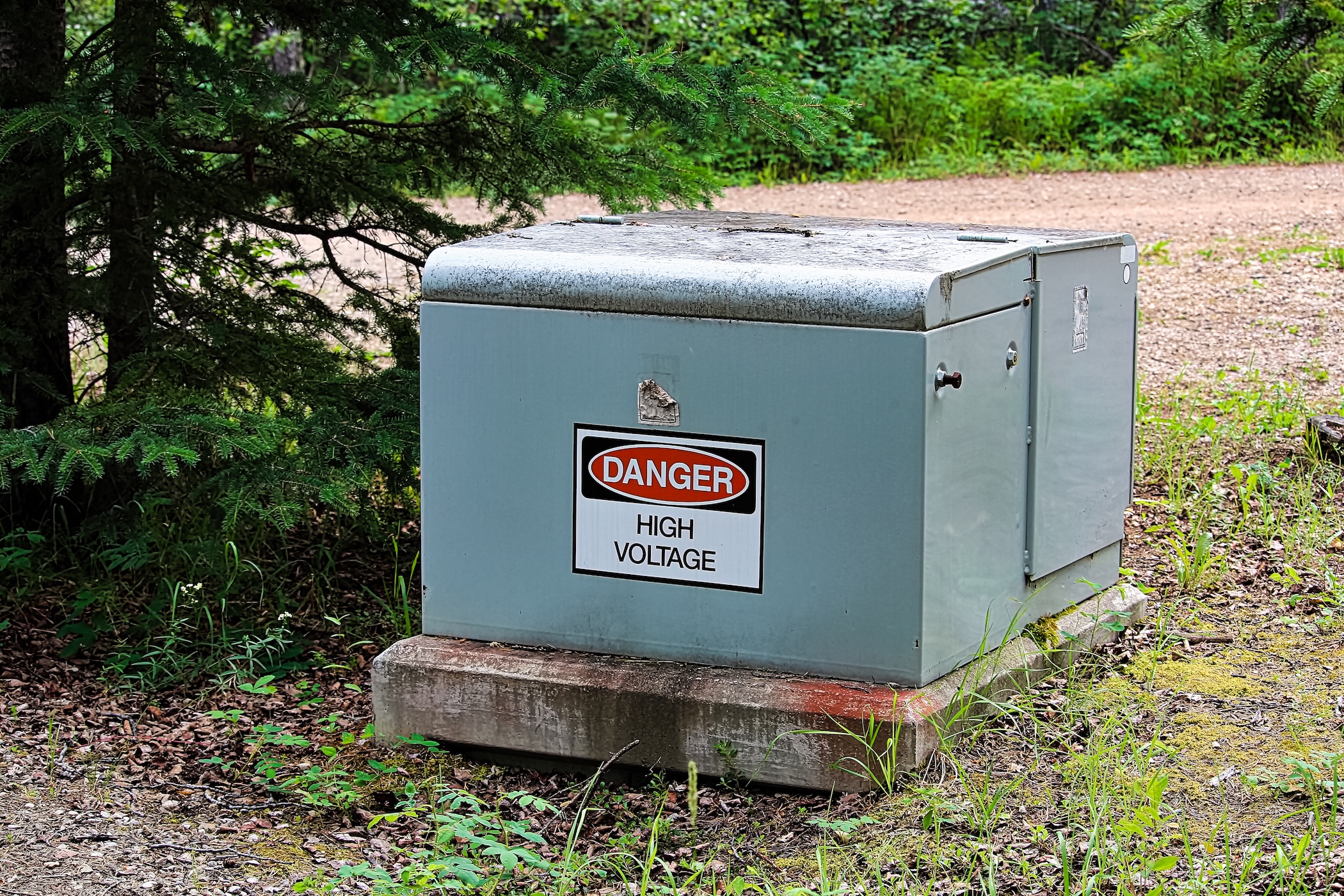 A danger high voltage sign on an electrical box