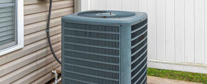 A photo of an HVAC replacement outside of a house.