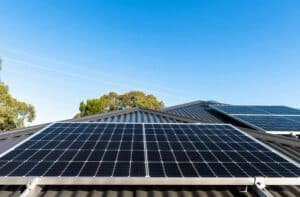 Photo of solar panels providing power to a home.